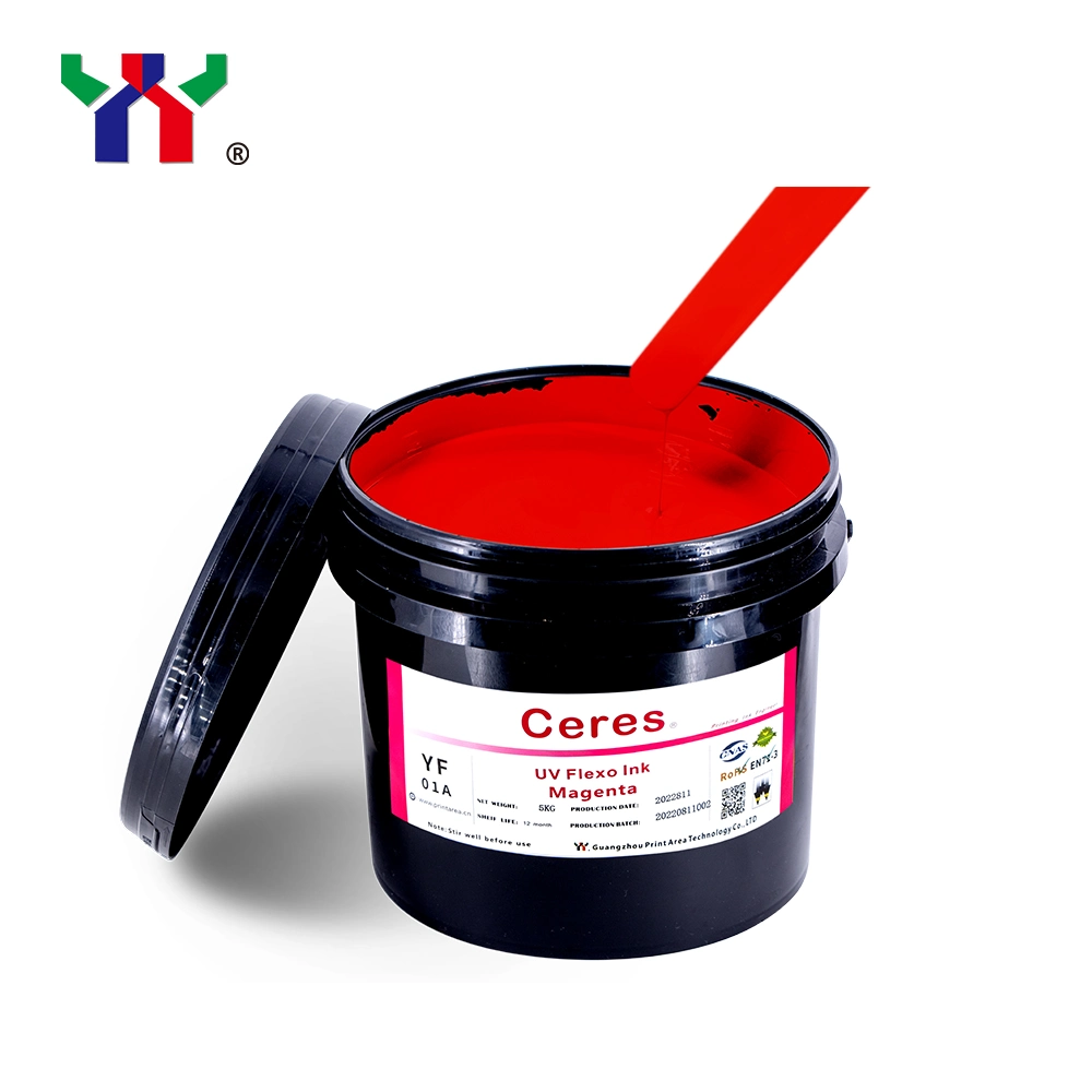 High Quality Ceres Strong Adhesive Force UV/LED Flexo Printing Ink for Paper and Label Printing (PP, PET materials) , Color Magenta